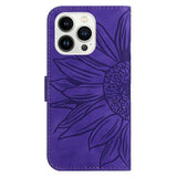 iPhone 15 Pro Wallet Case w. Strap - Sunflower Engraving - Dark Purple