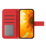 iPhone 15 Wallet Case w. Strap - Sunflower Engraving - Red