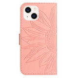 iPhone 15 Wallet Case w. Strap - Sunflower Engraving - Light Pink