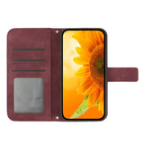 iPhone 15 Wallet Case w. Strap - Sunflower Engraving - Wine Red