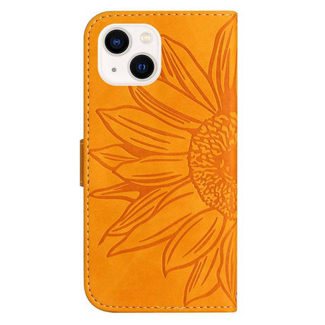 iPhone 15 Wallet Case w. Strap - Sunflower Engraving - Pink - Yellow