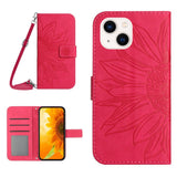 iPhone 15 Wallet Case w. Strap - Sunflower Engraving - Pink