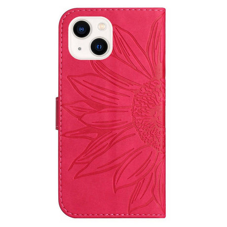 iPhone 15 Wallet Case w. Strap - Sunflower Engraving - Pink