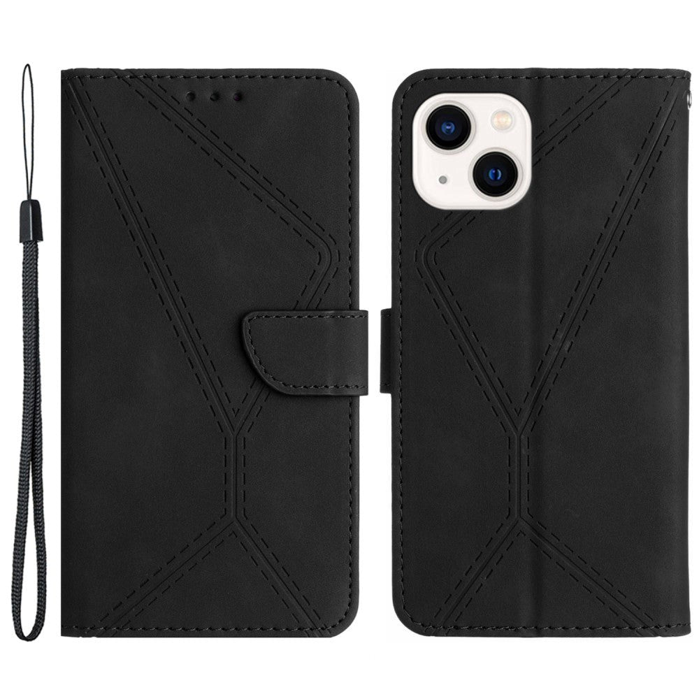 iPhone 15 Leather Case with Wallet and Strap - Black