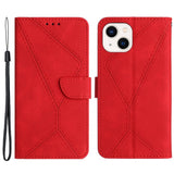 iPhone 15 Leather Case with Wallet and Strap - Red