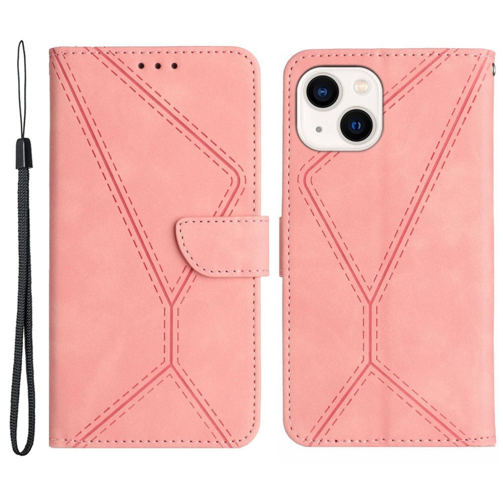 iPhone 15 Leather Case with Wallet and Strap - Pink