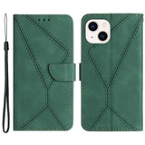 iPhone 15 Leather Case with Wallet and Strap - Green