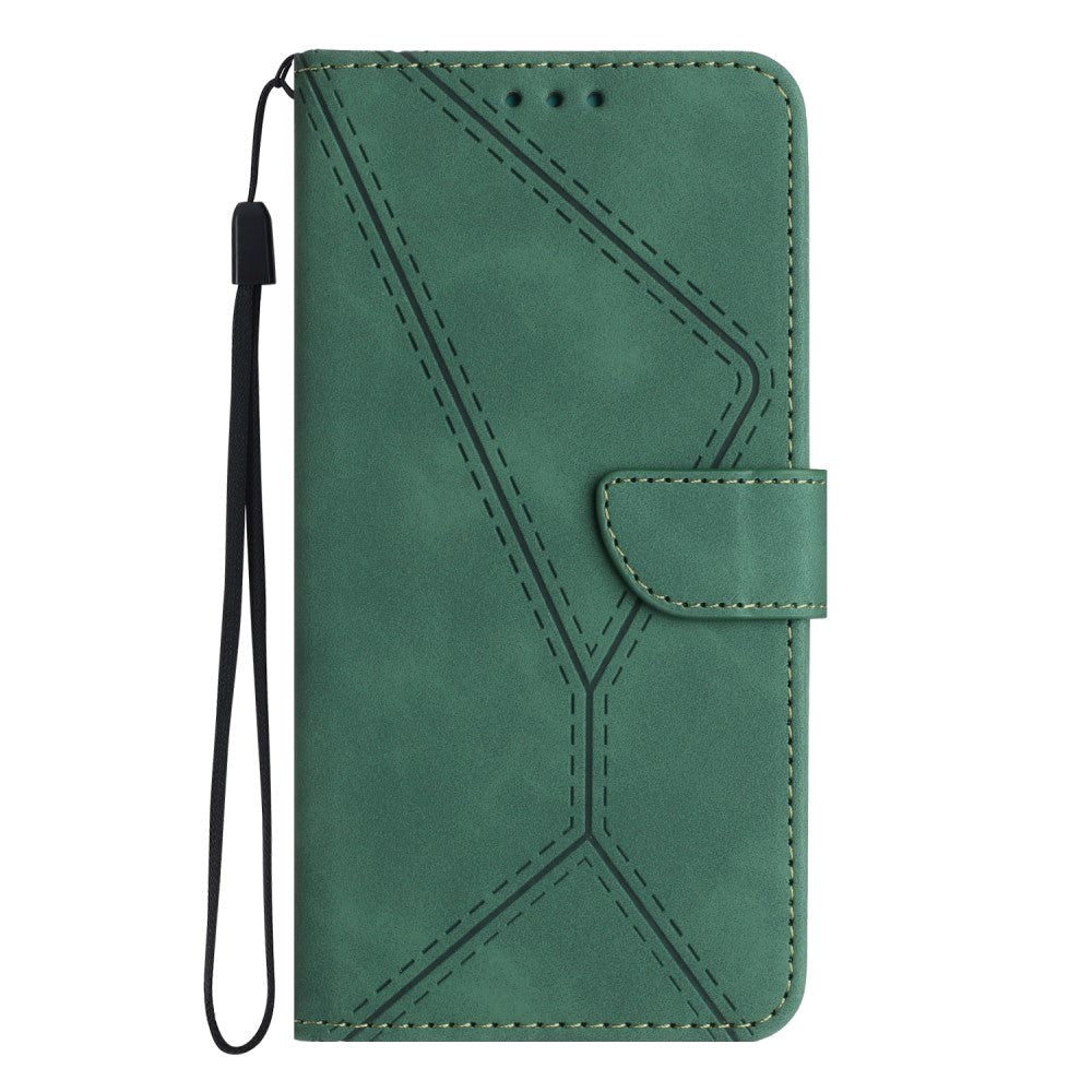 iPhone 15 Leather Case with Wallet and Strap - Green