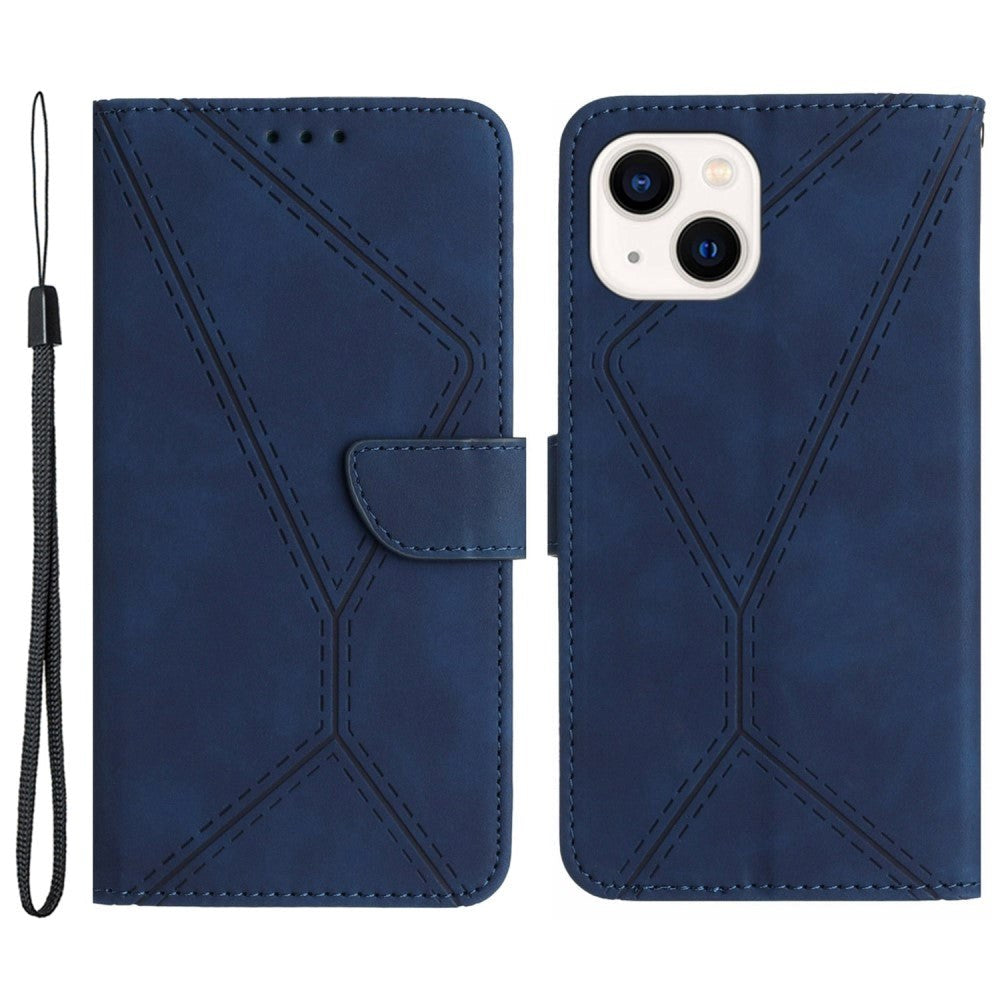 iPhone 15 Leather Case with Wallet and Strap - Blue