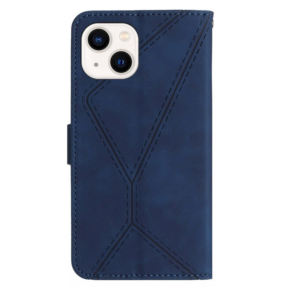 iPhone 15 Leather Case with Wallet and Strap - Blue