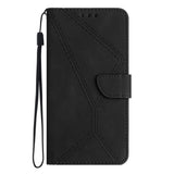 iPhone 15 Pro Max Leather Case with Wallet and Strap - Line Pattern - Black