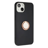 iPhone 15 Flexible Plastic Case w. Magnetic Ring Kickstand - Black w. Rose Gold Ring