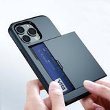 iPhone 15 Pro Hybrid Tough Case w. Card Holder - Dark Blue