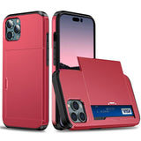 iPhone 15 Pro Hybrid Tough Case w. Card Holder - Red