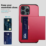 iPhone 15 Pro Hybrid Tough Case w. Card Holder - Red