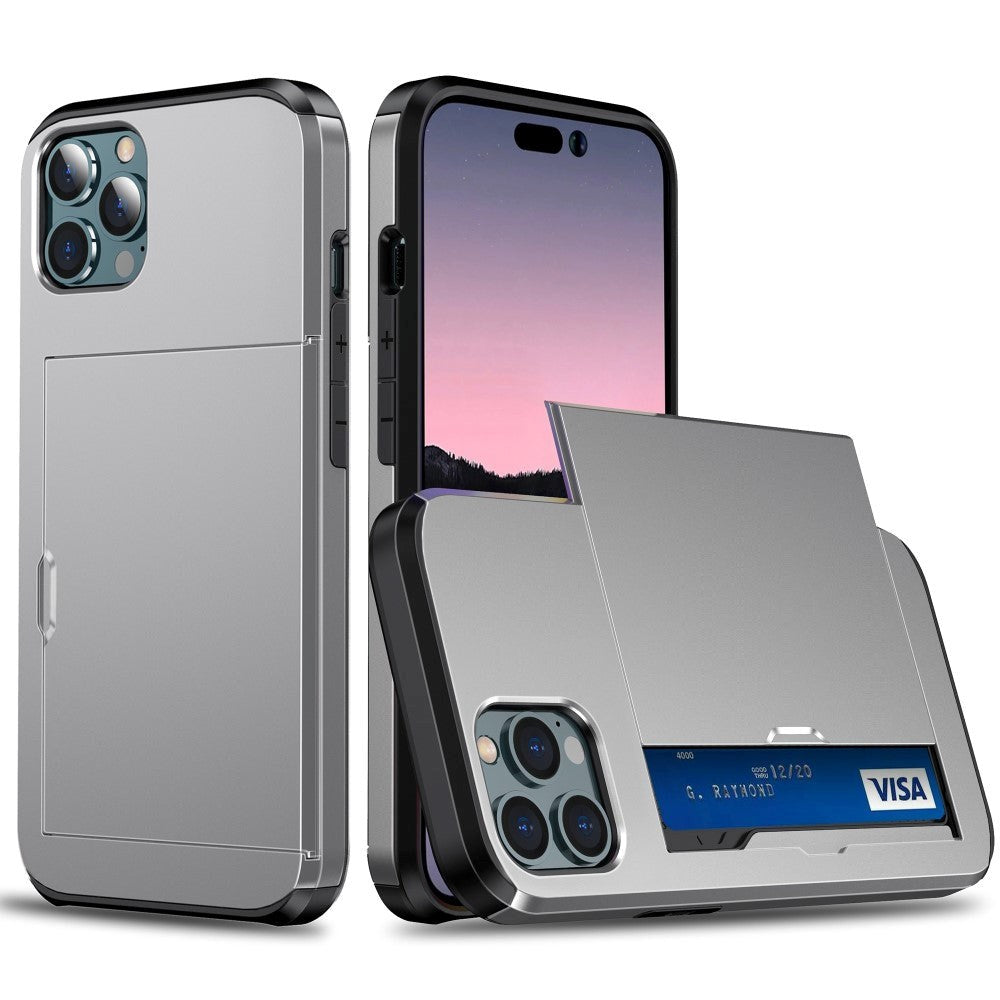 iPhone 15 Pro Hybrid Tough Case w. Card Holder - Grey