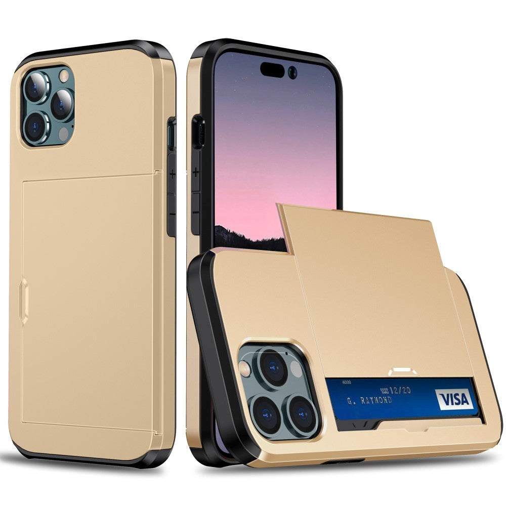 iPhone 15 Pro Hybrid Tough Case w. Card Holder - Gold