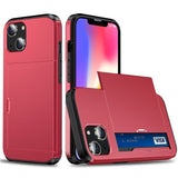 iPhone 15 Hybrid Tough Case w. Card Holder - Red