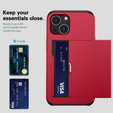 iPhone 15 Hybrid Tough Case w. Card Holder - Red