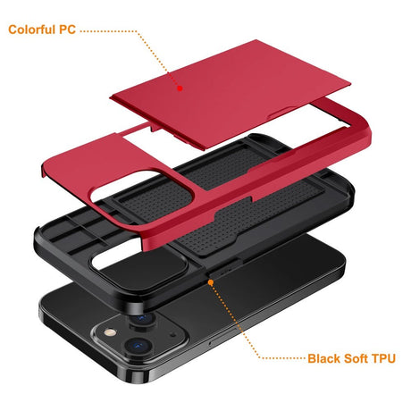 iPhone 15 Hybrid Tough Case w. Card Holder - Red