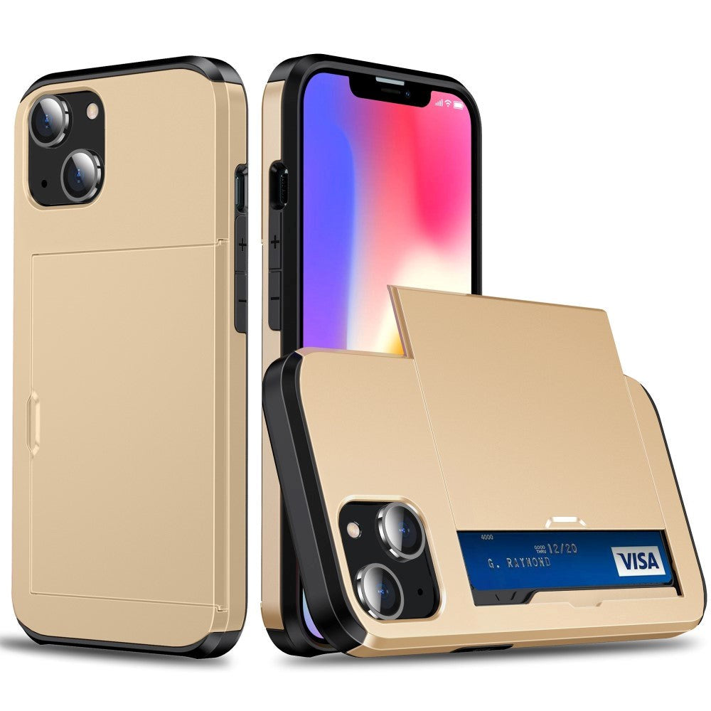 iPhone 15 Hybrid Tough Case w. Card Holder - Gold