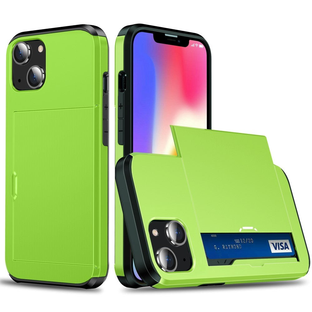 iPhone 15 Hybrid Tough Case w. Card Holder - Green