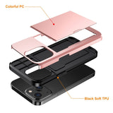 iPhone 15 Hybrid Tough Case w. Card Holder - Rose Gold