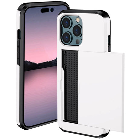 iPhone 15 Pro Max Hybrid Tough Case w. Card Holder - White