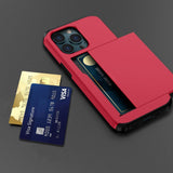 iPhone 15 Pro Max Hybrid Tough Case w. Card Holder - Red