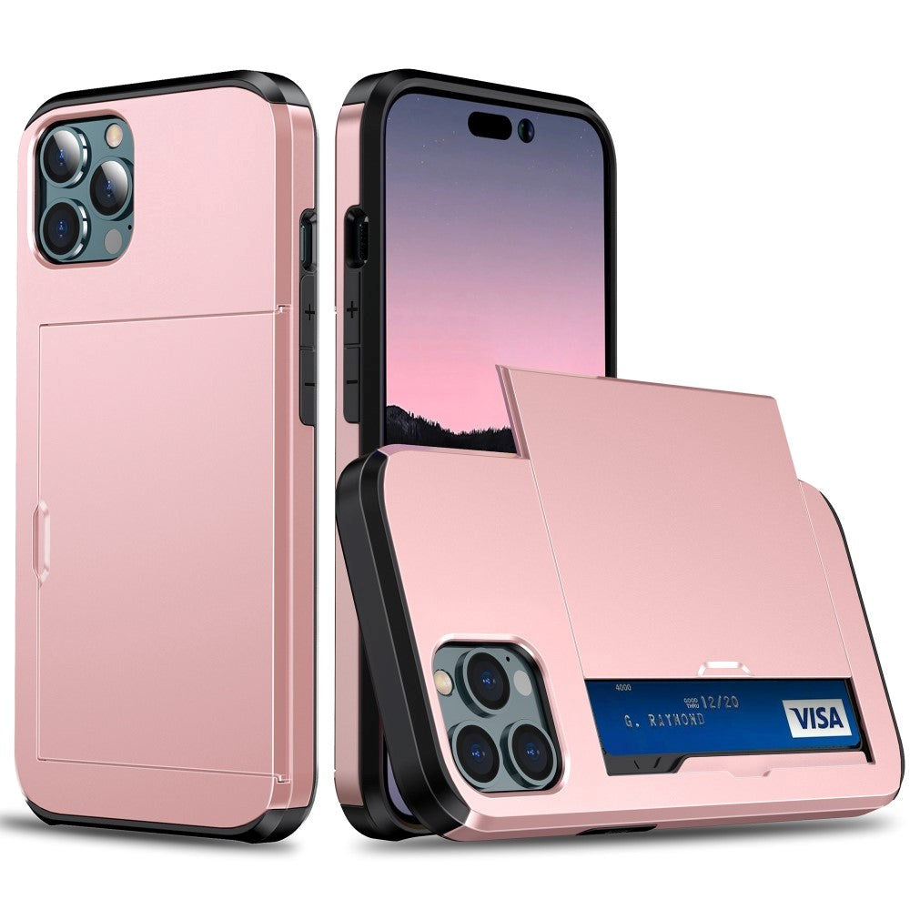 iPhone 15 Pro Max Hybrid Tough Case w. Card Holder - Rose Gold