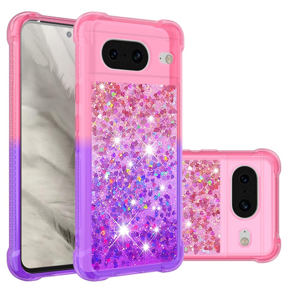 Google Pixel 8 Transparent Glitter Case - Pink / Purple