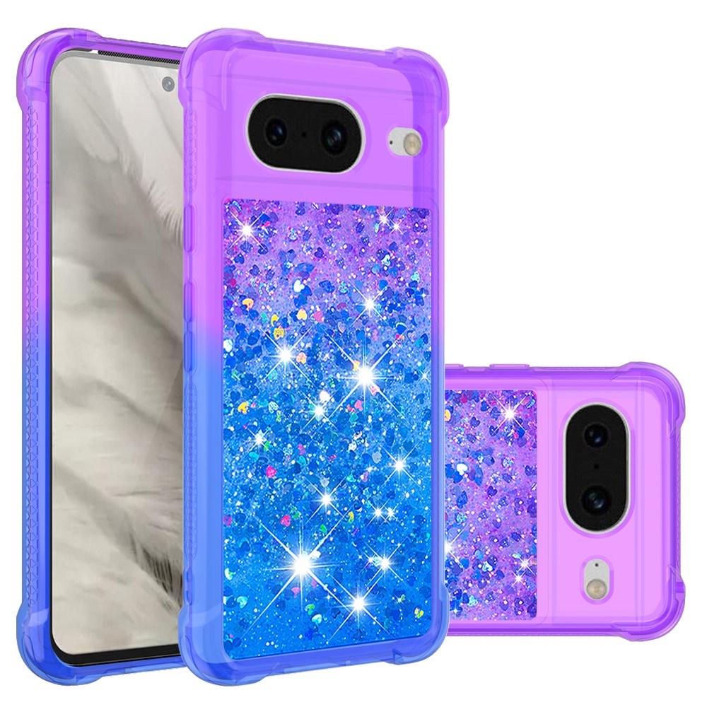 Google Pixel 8 Transparent Glitter Case - Purple / Blue