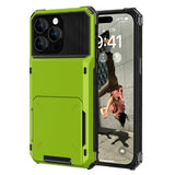 iPhone 15 Hybrid Plastic Tough Case with Card Holder - Green