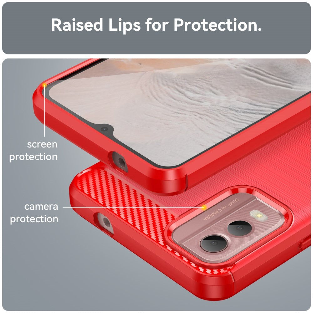 Nokia C32 Brushed Carbon Fiber Plastic Case - Red