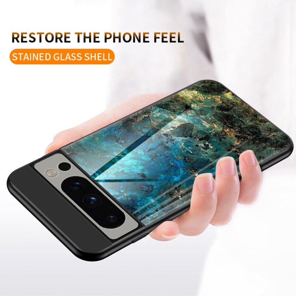 Google Pixel 8 Pro Plastic Case w. Glass Back - Black Marble