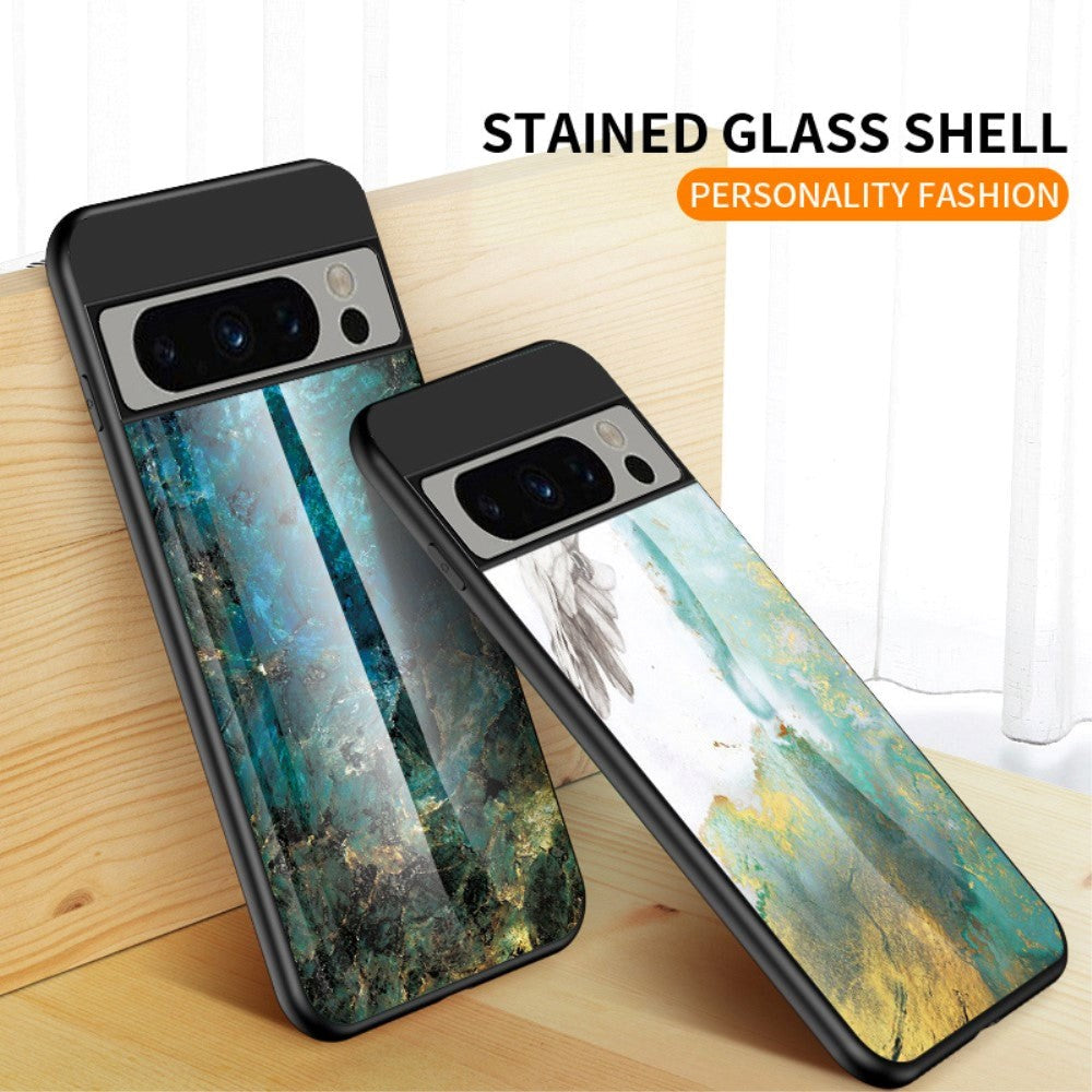 Google Pixel 8 Pro Plastic Case w. Glass Back - Black Marble