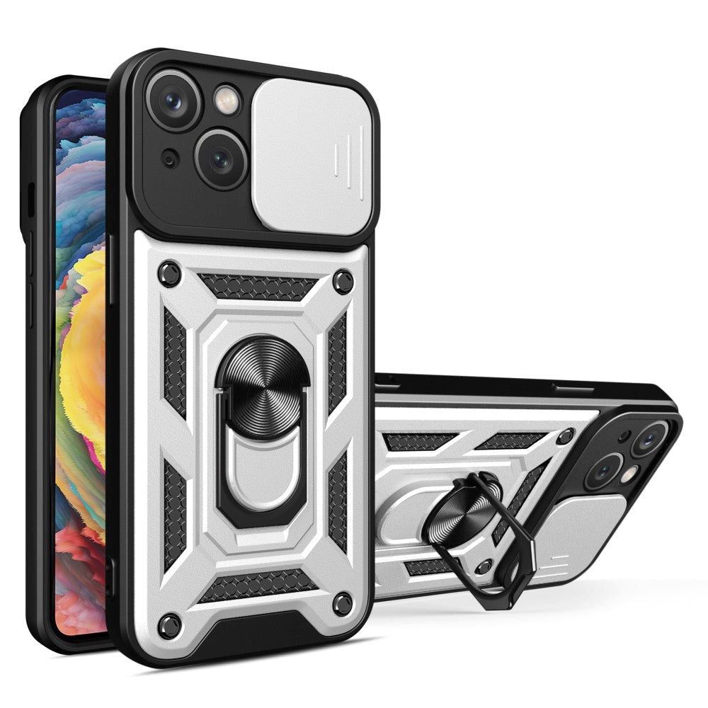 iPhone 15 Tough Case w. Magnetic Kickstand & Cam Slider - Silver