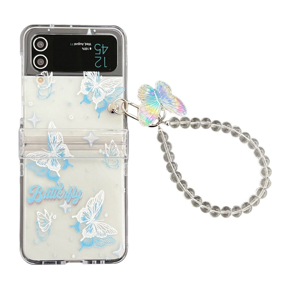 Samsung Galaxy Z Flip3 (5G) Hard Plastic Case w. Pearl Chain - Butterflies