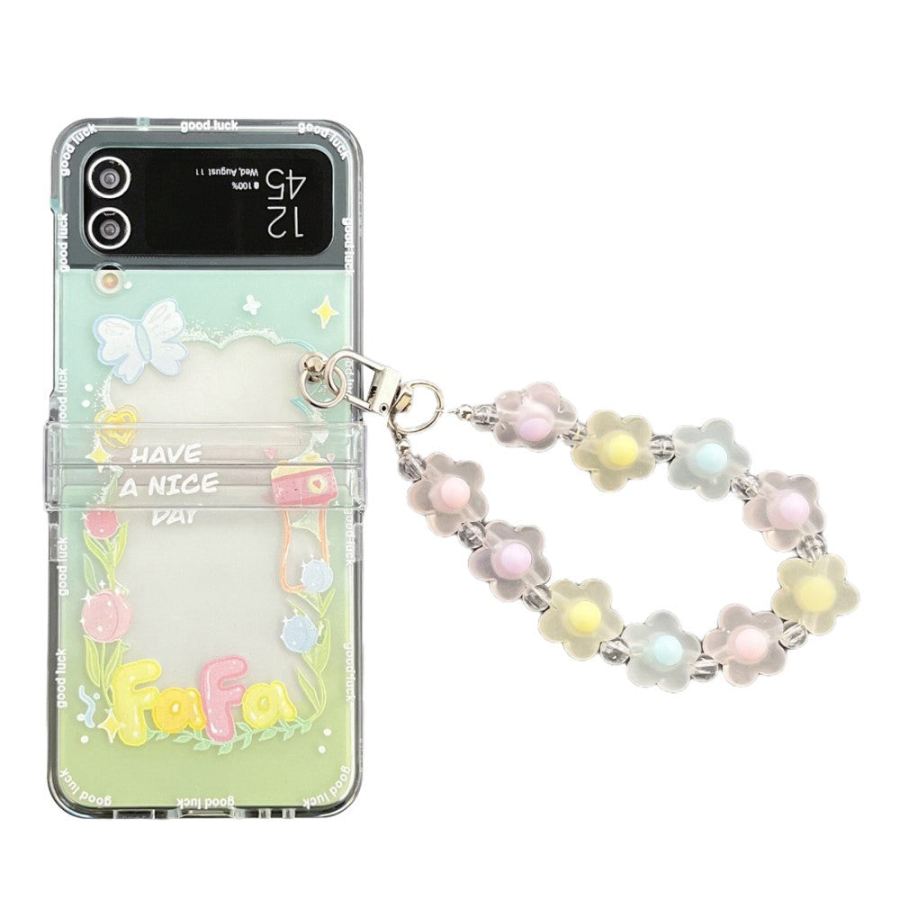 Samsung Galaxy Z Flip3 (5G) Hard Plastic Case w. Pearl Chain - "Have A Nice Day"