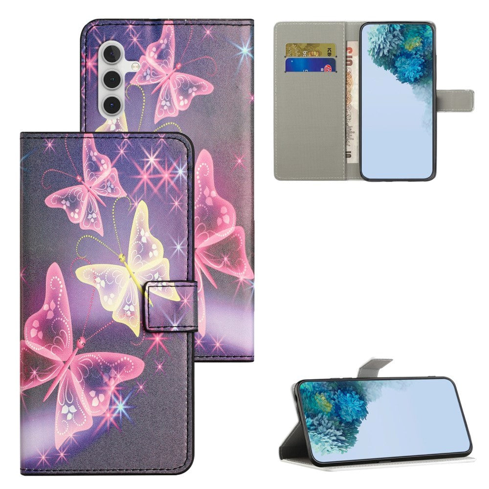 Samsung Galaxy A25 (5G) Leather Case w. Wallet & Stand Function - Glittering Butterflies