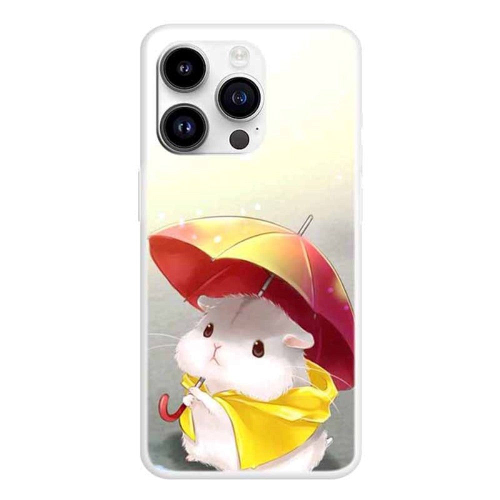 iPhone 15 Pro Flexible Plastic Case with Print - Hamster with umbrella