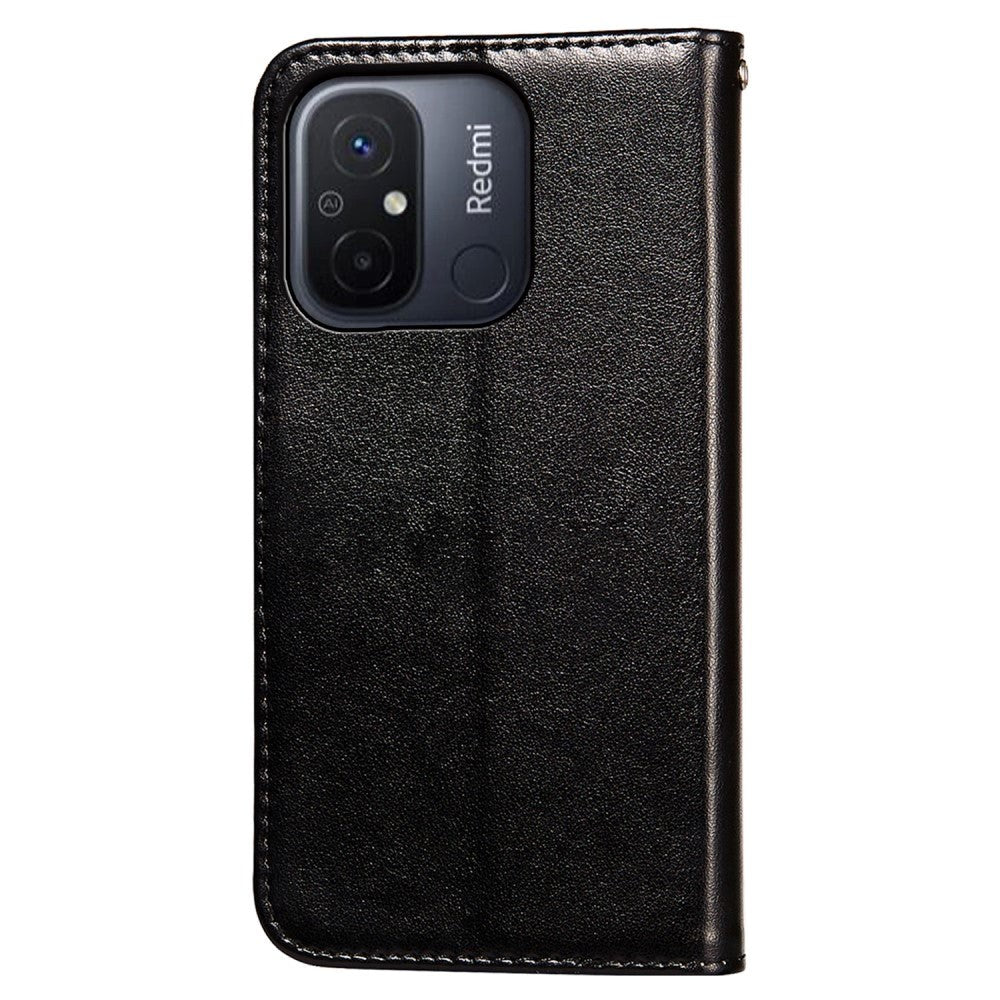 Xiaomi Redmi 12C Leather Case with Wallet and Strap - Black