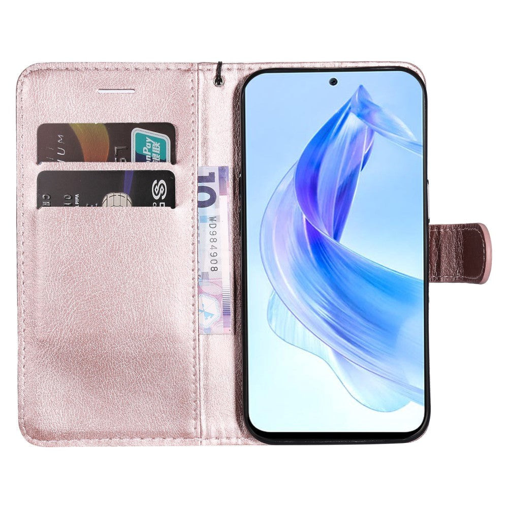 Honor 90 Lite Leather Case with Wallet and Strap - Rose Gold