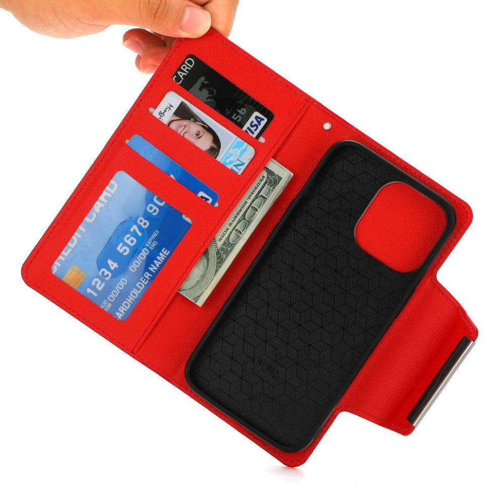 iPhone 15 Pro Max 2-i-1 PU Leather Flip Case w. Wallet & Magnetic Lock - Red