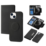 iPhone 15 Plus 2-i-1 PU Leather Flip Cover w. Wallet & Magnetic Lock - Black