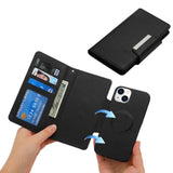 iPhone 15 Plus 2-i-1 PU Leather Flip Cover w. Wallet & Magnetic Lock - Black