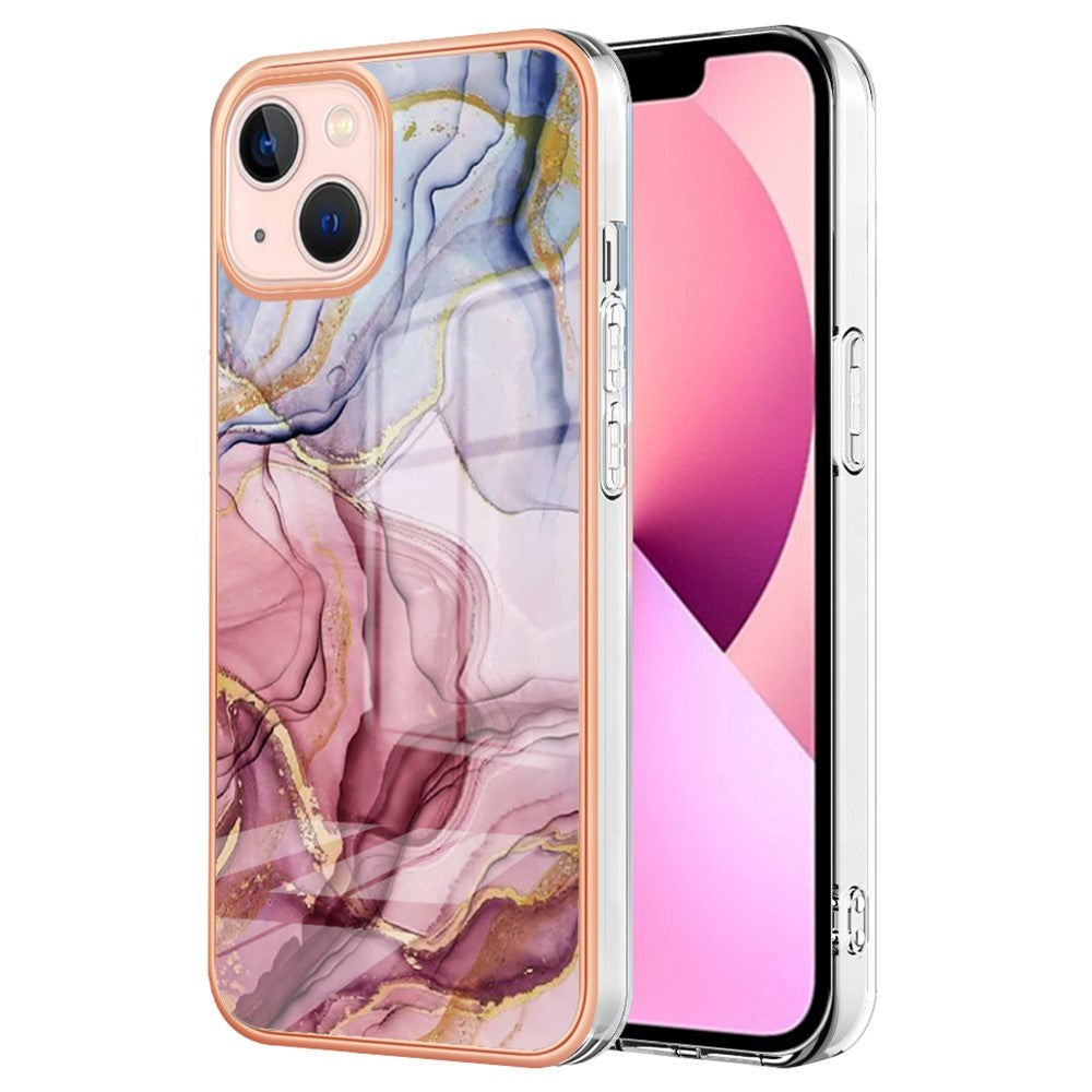 iPhone 15 Plus Hybrid Plastic Case - Rose / Purple Marble