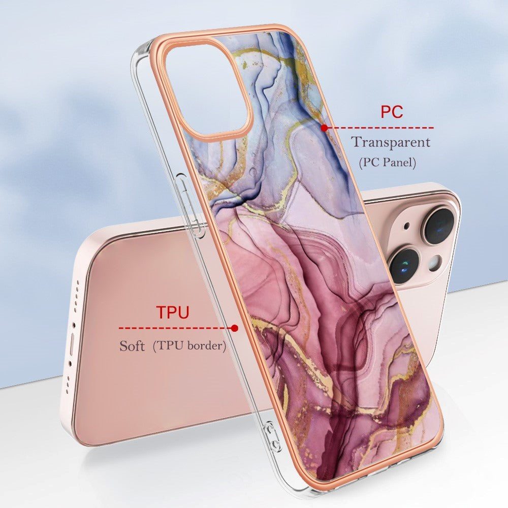 iPhone 15 Plus Hybrid Plastic Case - Rose / Purple Marble