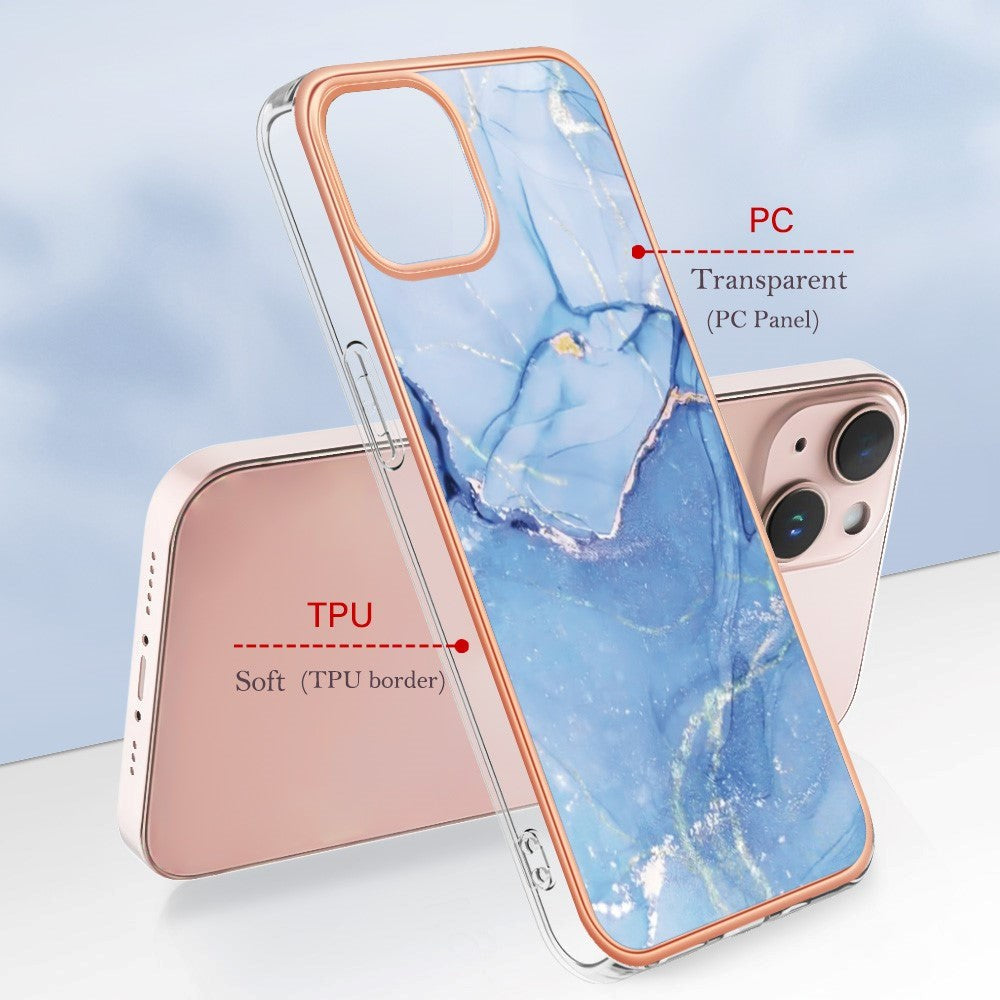 iPhone 15 Plus Hybrid Plastic Case - Light Blue Marble