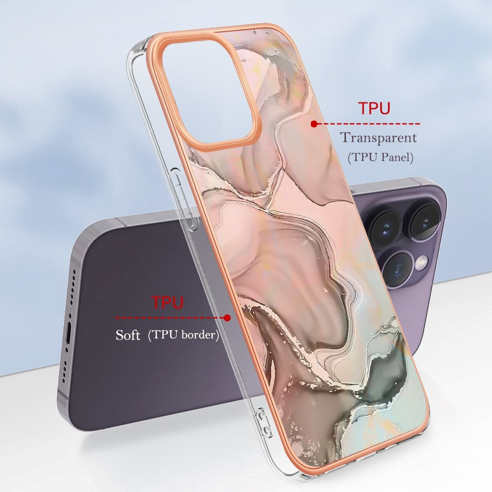 iPhone 15 Pro Max Hybrid Plastic Case - Pink Marble